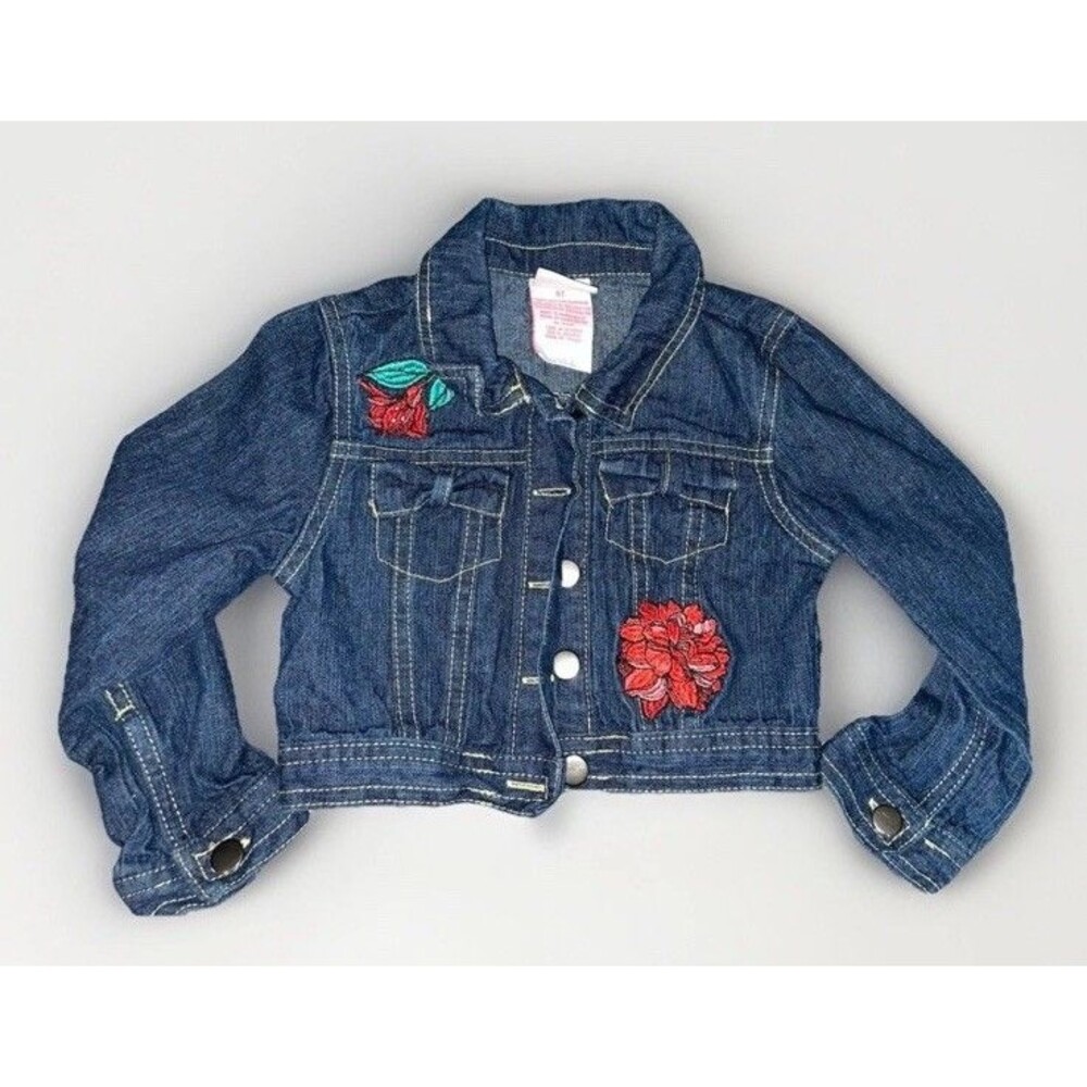 Nannette Kids 4T Denim Jacket Girls Frida Kahlo Floral Embroidered Rose Boho